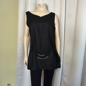 TAURUS II Long Black Shimmer Dressy Tank Top, Vintage
